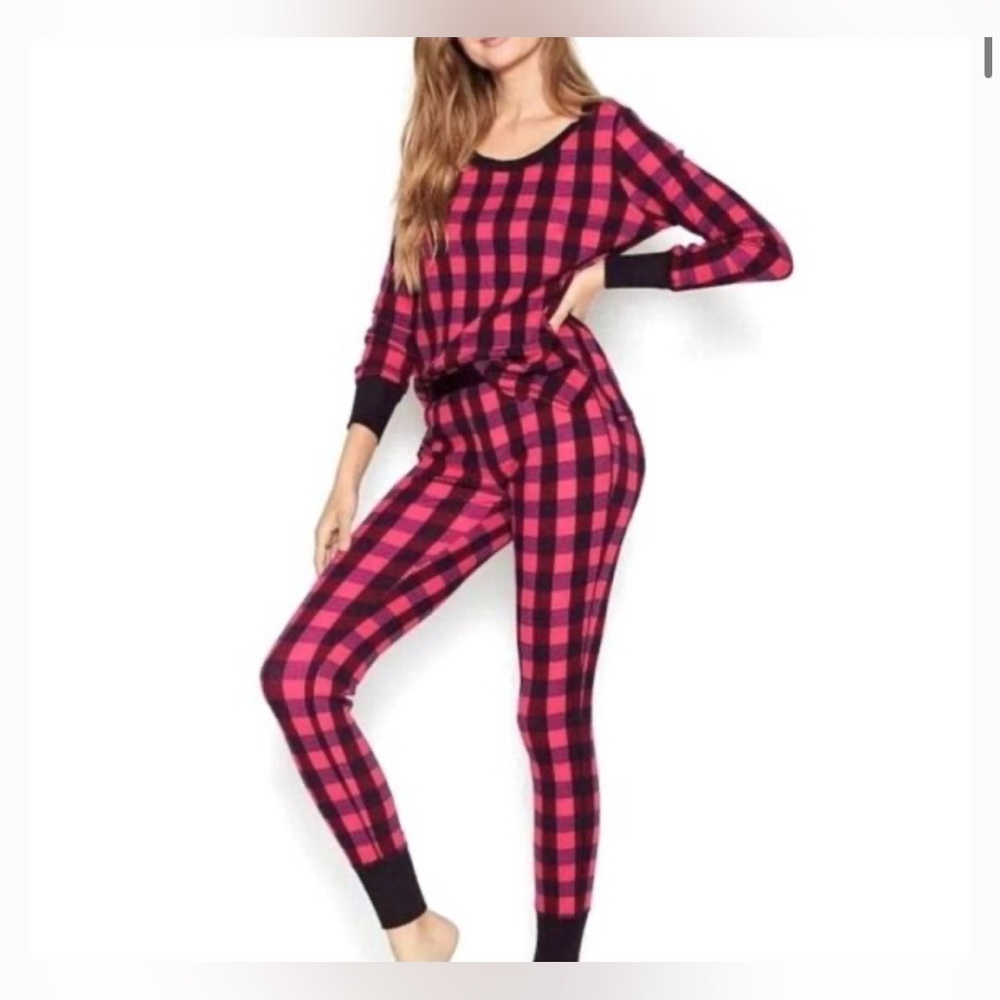 Victoria's Secret Pink and Black Checkered Pajama Set- Medium